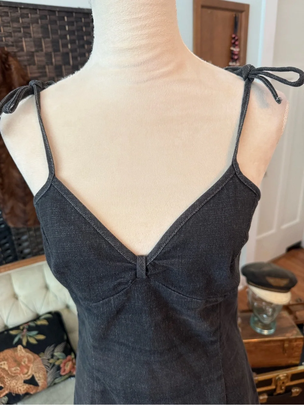 🖤 Y2K Motor Dark Wash Stretch Denim Mini Dress Sz M - Picture 2 of 8